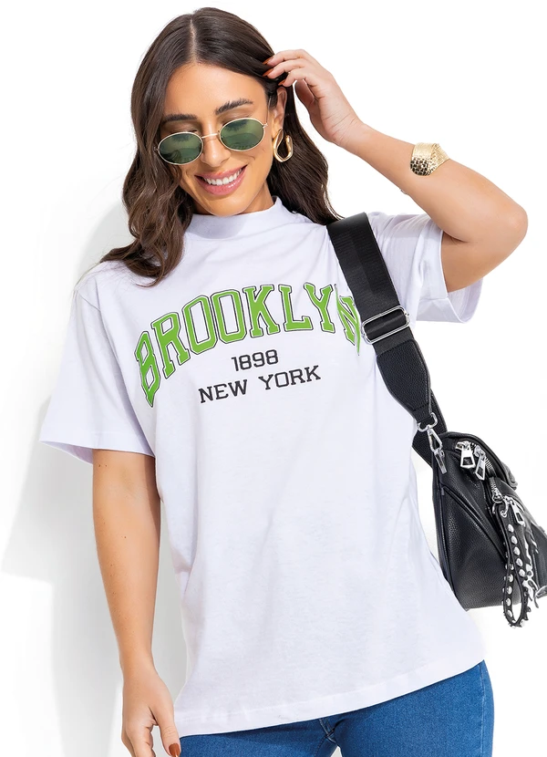 Moda Pop - T-Shirt Branco em Malha de Algodão