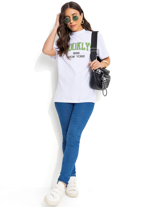 Moda Pop - T-Shirt Branco em Malha de Algodão 3