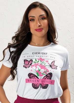 Moda Pop - T-Shirt Branco em Malha - MODA POP