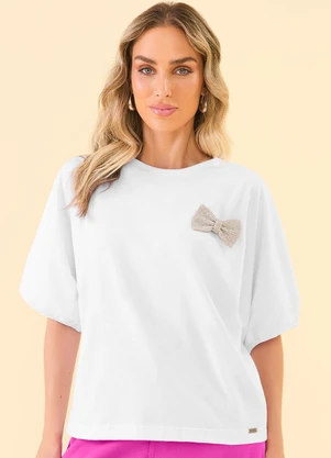 Angel - T-Shirt Broche Laco Strass Branco - ANGEL