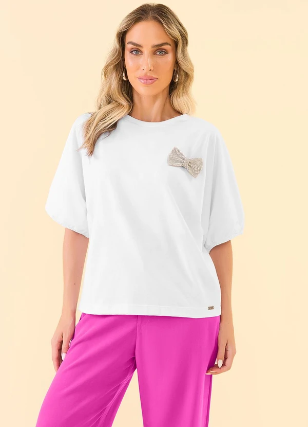 Angel - T-Shirt Broche Laco Strass Branco 3