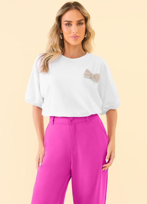 Angel - T-Shirt Broche Laco Strass Branco 5