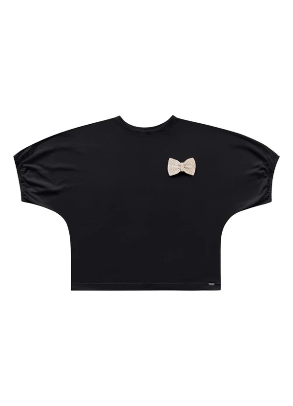 Angel - T-Shirt Broche Laco Strass Preto