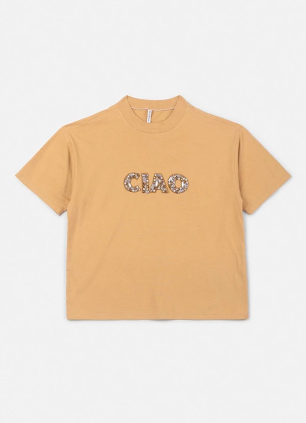 Authoria - T-Shirt Caramelo com Pedrarias Marrom
