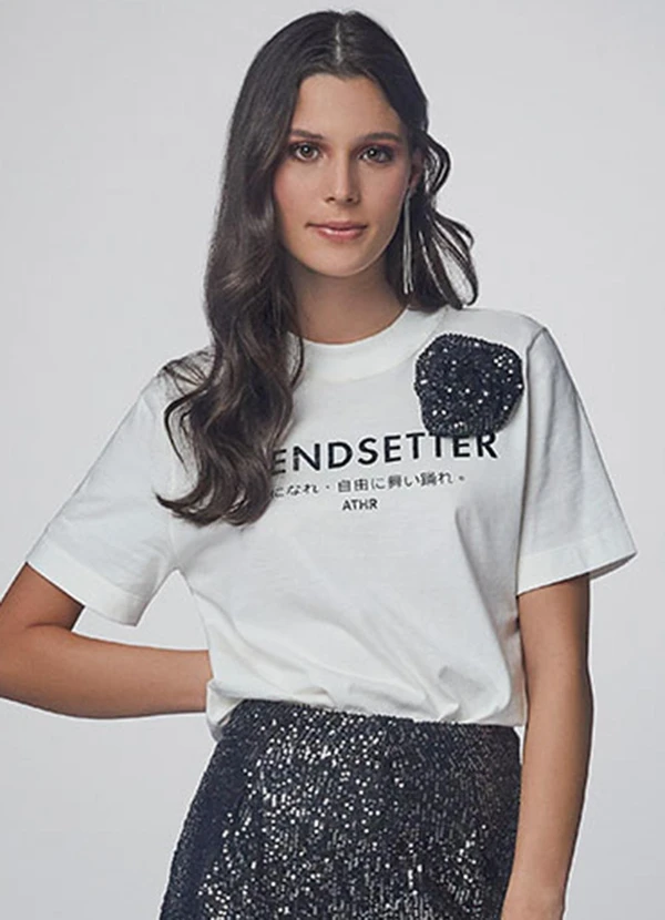 Authoria - T-Shirt com Aplique de Flor Branco