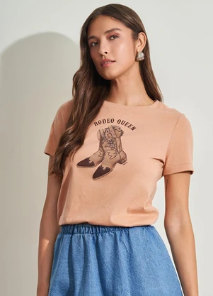 Sofie - T-Shirt com Estampa de Bota Bege - SOFIE