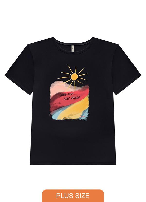 Lunender Mais Mulher - T-Shirt com Estampa em Meia Malha Penteada Preto
