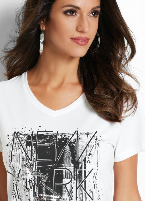 bonprix - T-Shirt com Estampa Frontal Nyc Branca 3