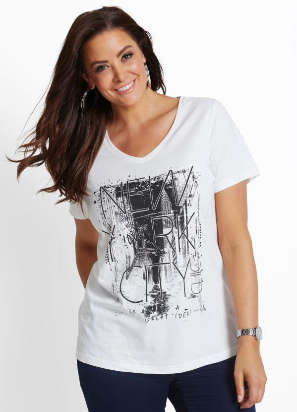 bonprix - T-Shirt com Estampa Frontal Nyc Branca 9