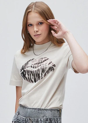 Authoria - T-Shirt com Estampa Metalizada Cru - AUTHORIA