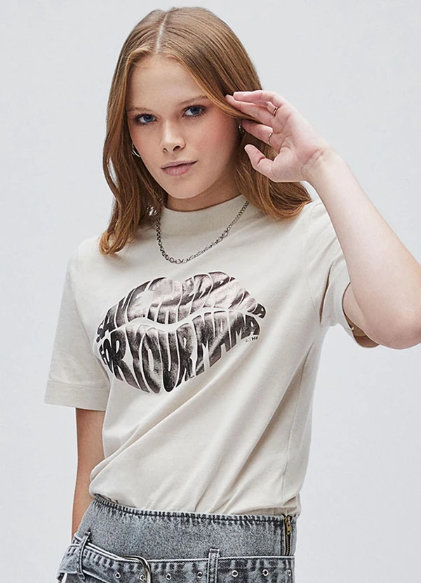 Authoria - T-Shirt com Estampa Metalizada Cru