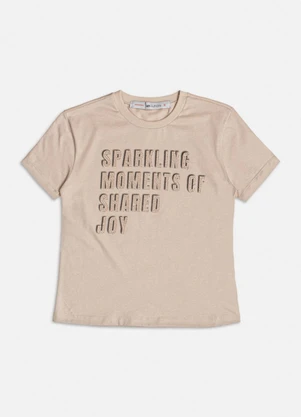 Authoria - T-Shirt com Lettering em Pedraria Bege - AUTHORIA