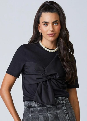 Authoria - T-Shirt com Maxi Laço Preto - AUTHORIA