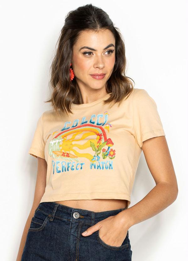 Colcci - T-Shirt Cropped de Malha Bege