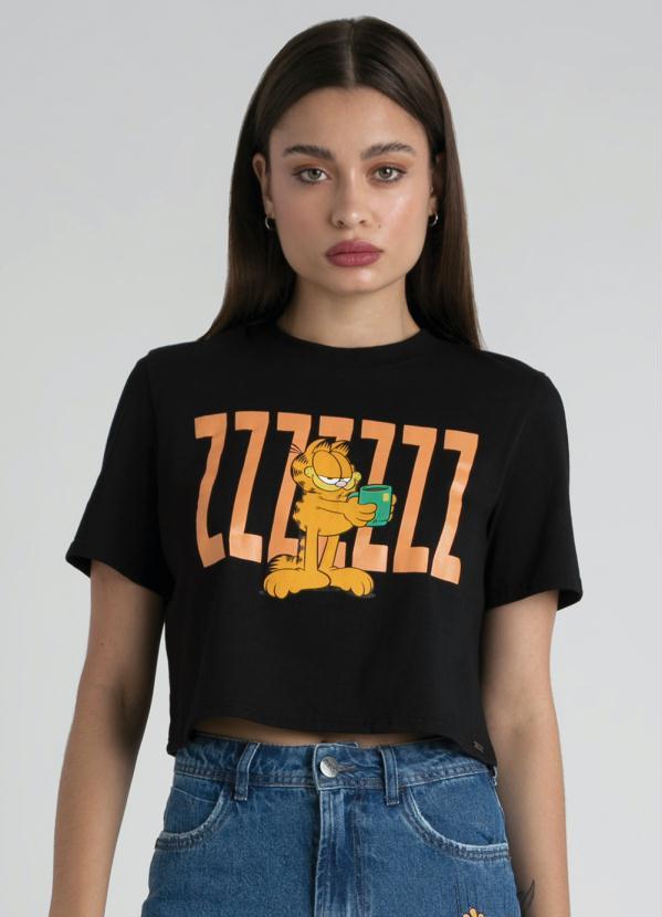 Enfim - T-Shirt Cropped Garfield Preto