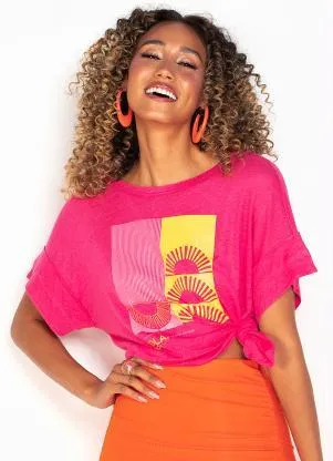 Forum - T-Shirt de Linho Estampada Rosa - FORUM
