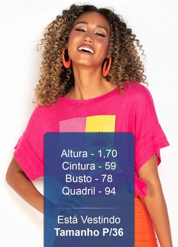 Forum - T-Shirt de Linho Estampada Rosa 5