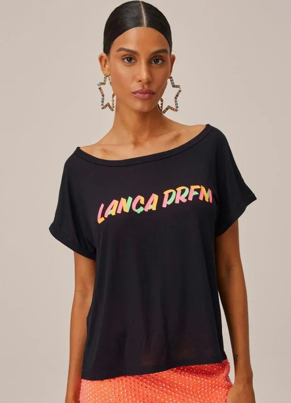 Lança Perfume - T-Shirt de Malha com Estampa Preta