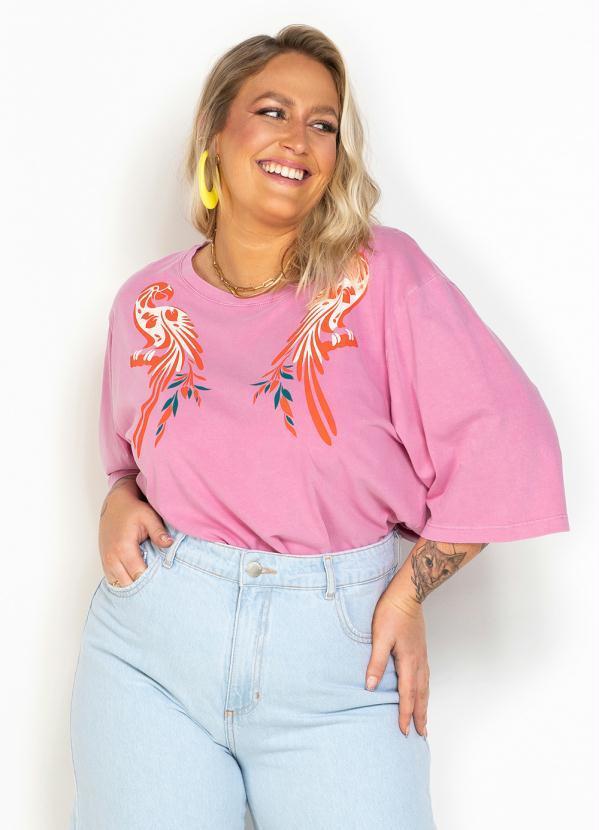 Maria Filó - T-Shirt de Malha Estampa Arara Rosa