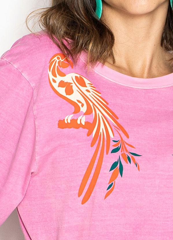 Maria Filó - T-Shirt de Malha Estampa Arara Rosa 11