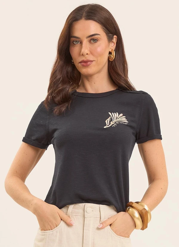 Doce Trama - T-Shirt de Manga Curta Boho Preto