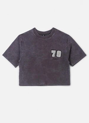 Authoria - T-Shirt de Moletinho Preta com Pedraria Grafite - AUTHORIA