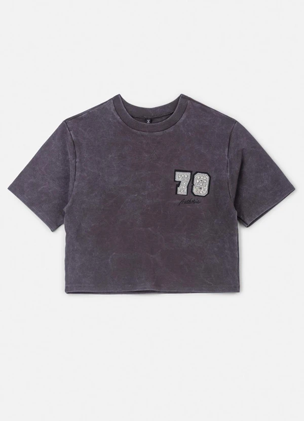 Authoria - T-Shirt de Moletinho Preta com Pedraria Grafite