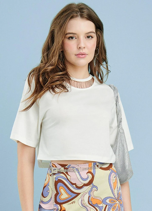 Authoria - T-Shirt Decote com Franjas Pérola