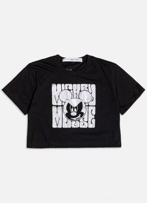 Authoria - T-Shirt do Mickey com Foil Prata Preto - AUTHORIA