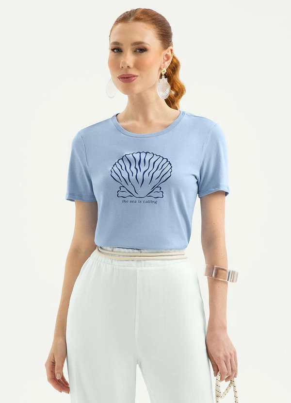 Cativa - T-Shirt em Algodão Azul Claro