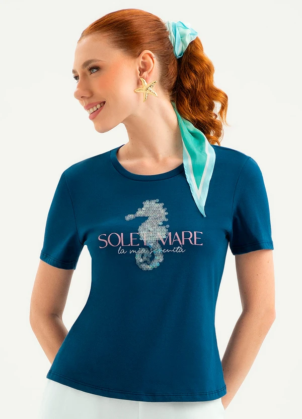 Cativa - T-Shirt em Algodão Azul Escuro