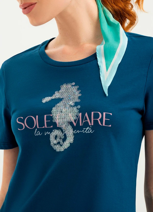 Cativa - T-Shirt em Algodão Azul Escuro 4