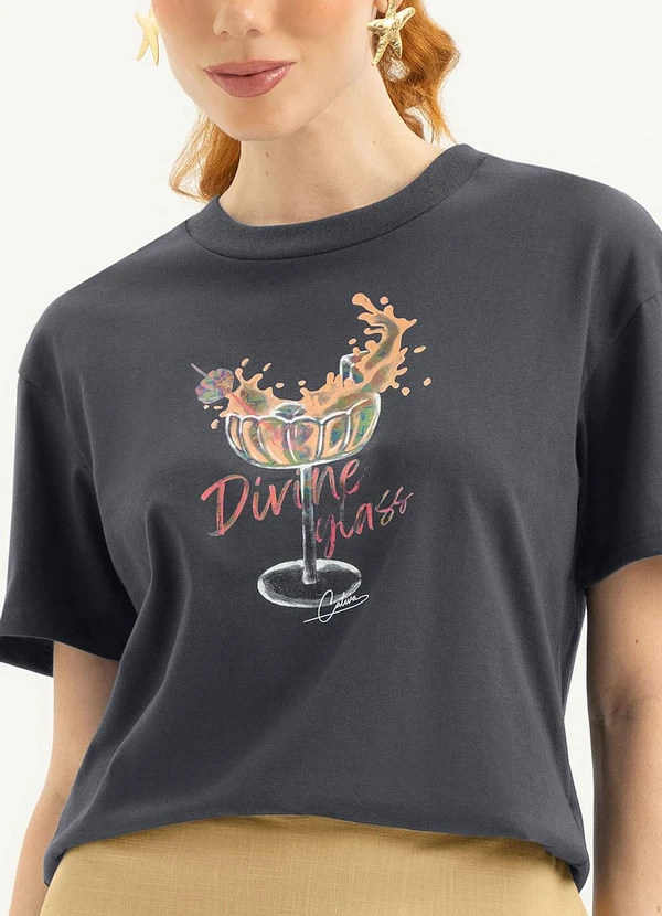 Cativa - T-Shirt em Algodão  Cinza Escuro 3