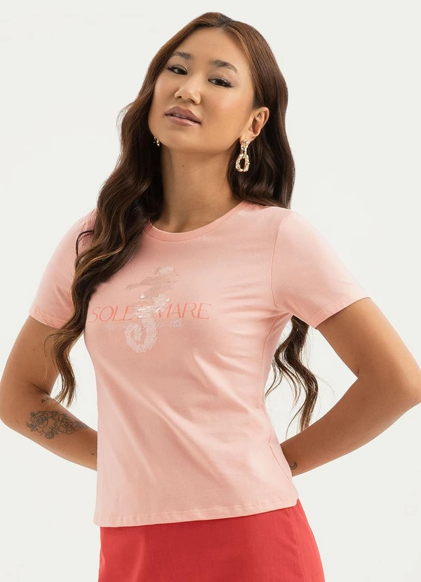 Cativa - T-Shirt em Algodão Rosa Claro