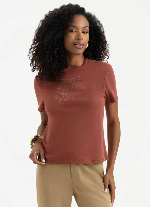 Cativa - T-Shirt em Algodão Vermelho Escuro