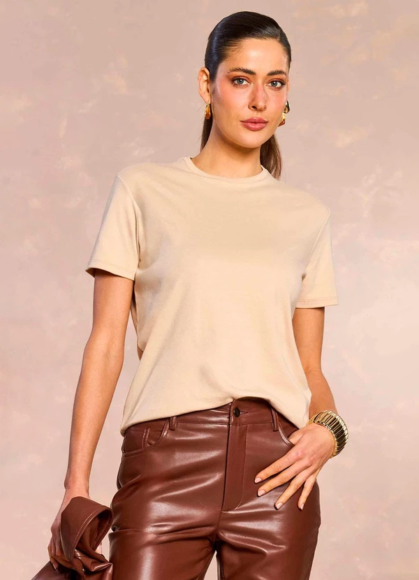Doce Trama - T-Shirt em Malha Bege