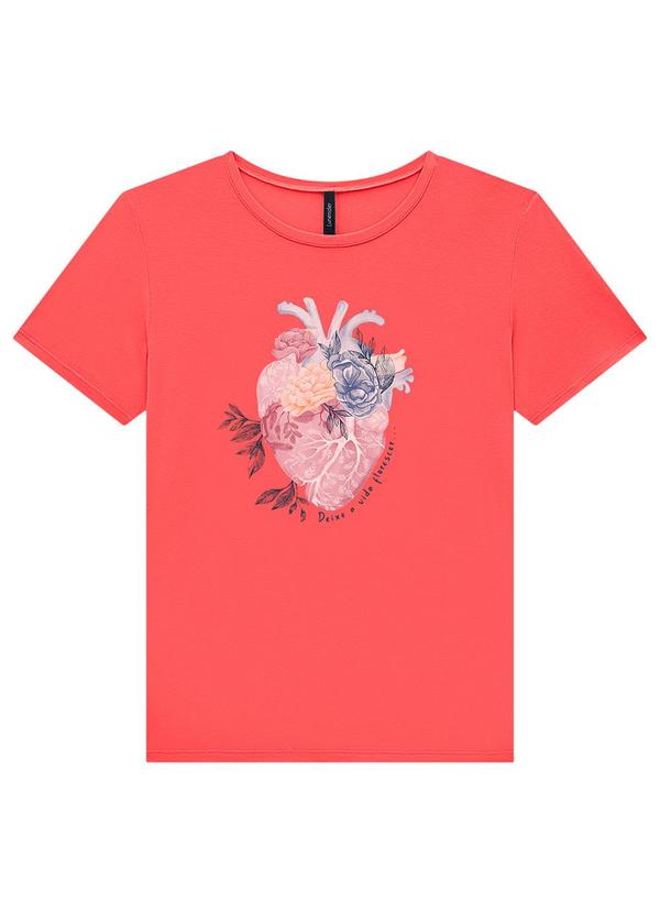 Lunender - T-Shirt em Malha com Estampa Coração Salmao