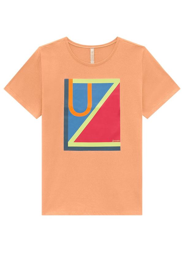 Lunender - T-Shirt em Malha com Estampa Geométrica Laranja