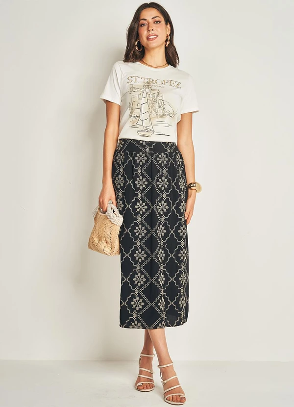 Doce Trama - T-Shirt em Meia Malha com Estampa Branco 3