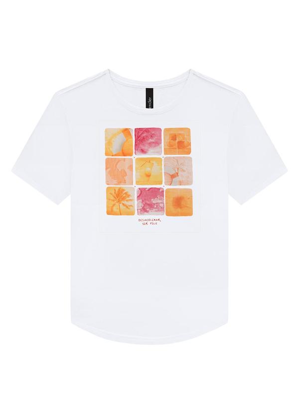 Lunender - T-Shirt em Meia Malha Estampada Branco