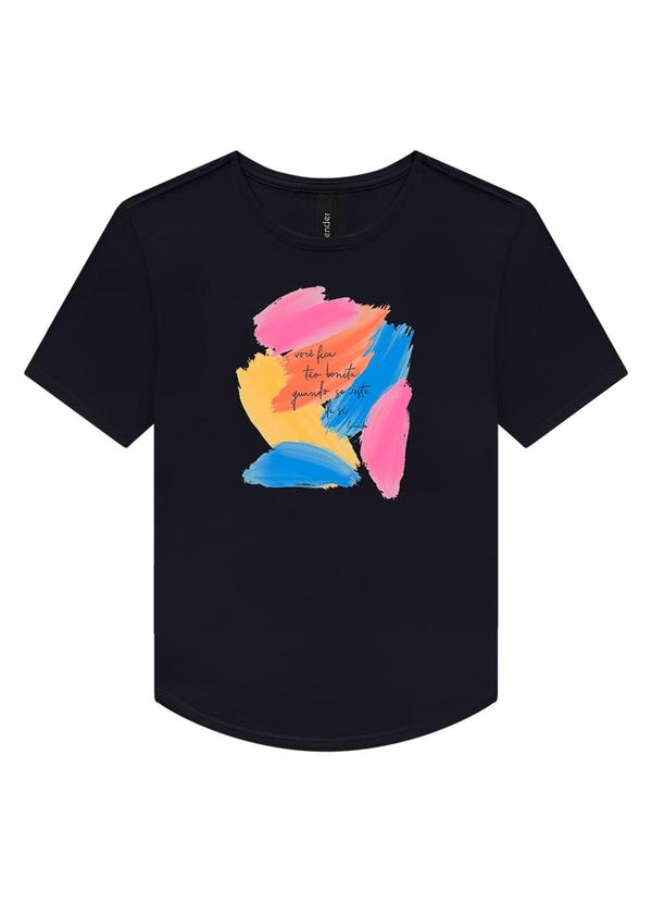 Lunender - T-Shirt em Meia Malha Estampada Preto