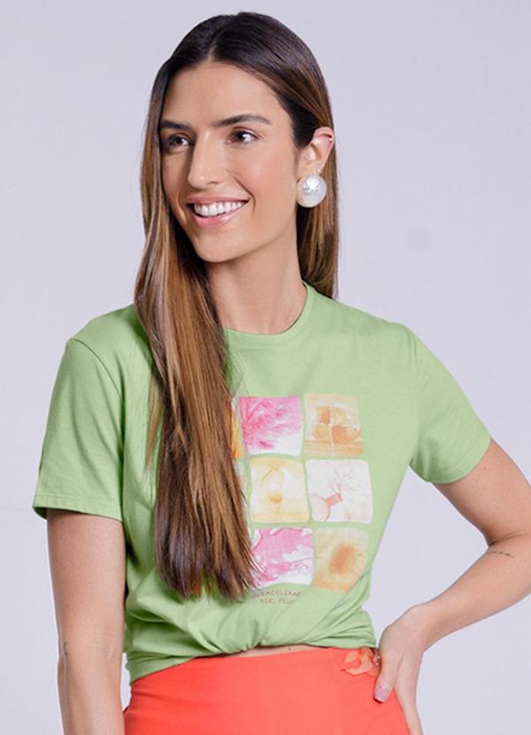 Lunender - T-Shirt em Meia Malha Estampada Verde