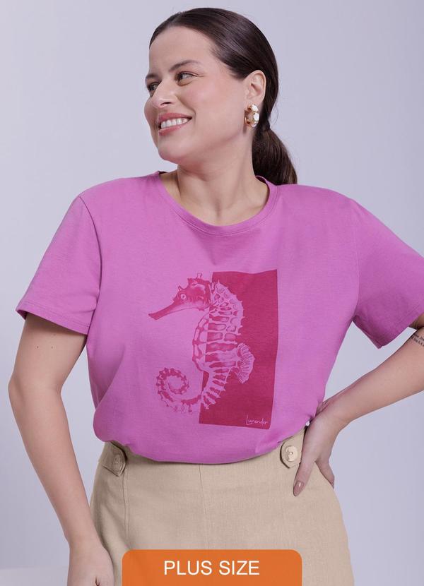 Lunender Mais Mulher - T-Shirt em Meia Malha Penteada Estampada Roxo 3