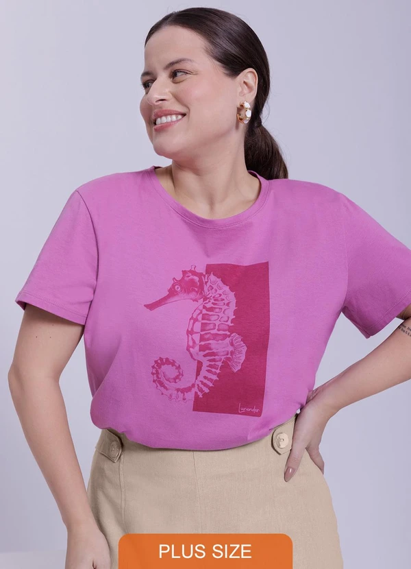 Lunender Mais Mulher - T-Shirt em Meia Malha Penteada Estampada Roxo