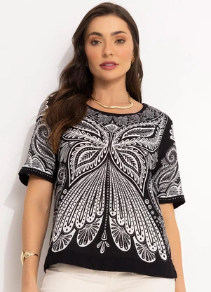 Farm - T-Shirt em Viscose Preto - FARM