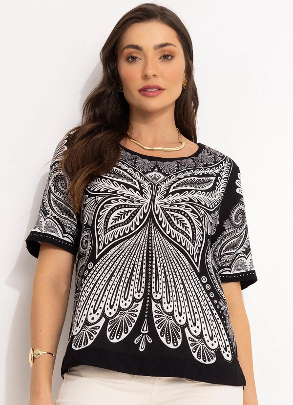 Farm - T-Shirt em Viscose Preto