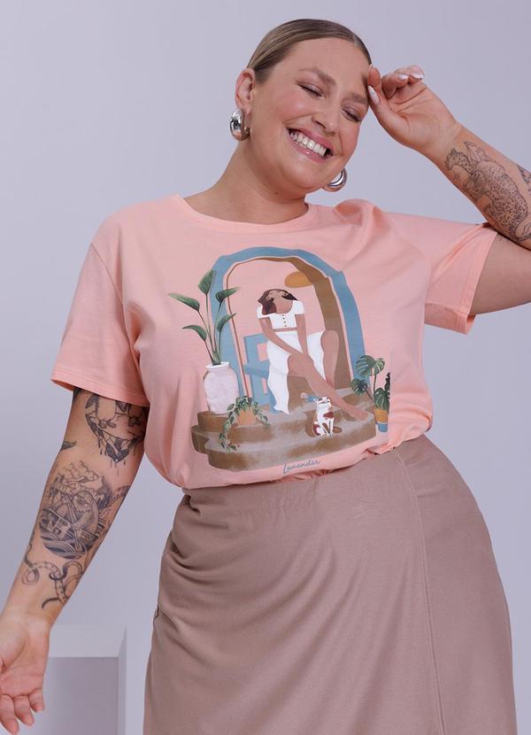 Lunender Mais Mulher - T-Shirt Estampada em Meia Malha Penteada Laranja