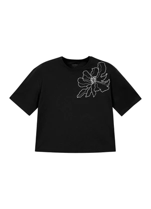 Marialícia - T-Shirt Feminina Bordado Floral Preto - MARIALÍCIA