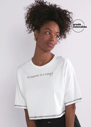 Marialícia - T-Shirt Feminina Cropped Branco - MARIALÍCIA