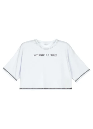 Marialícia - T-Shirt Feminina Cropped Branco - MARIALÍCIA